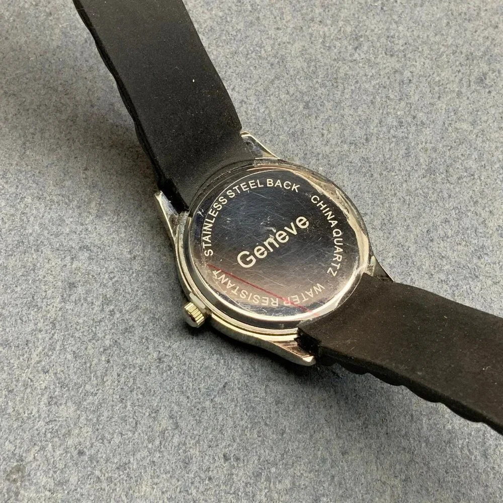 Geneve Mens Quartz Watch SOLD AS IS FOR PARTS ONLY Black Silicone Silver - Picture 5 of 5